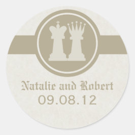 Adesivo Redondo Xadrez King e Queen Wedding Stickers, Latte