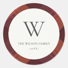Adesivo Redondo Xadrez moderna Red Maroon Marsala Patterno Monogra