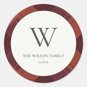 Adesivo Redondo Xadrez moderna Red Maroon Marsala Patterno Monogra