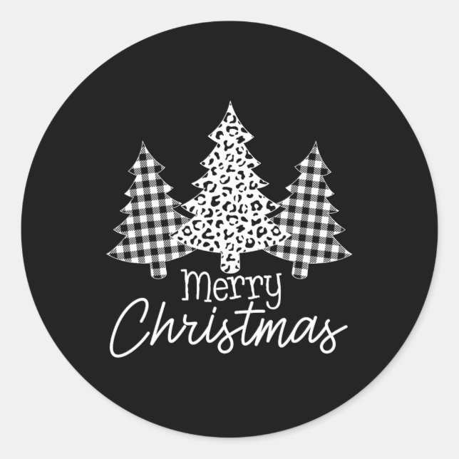 Adesivo Redondo Xadrez Negra E Búfalo Branca Feliz Natal Natal Nat (Frente)