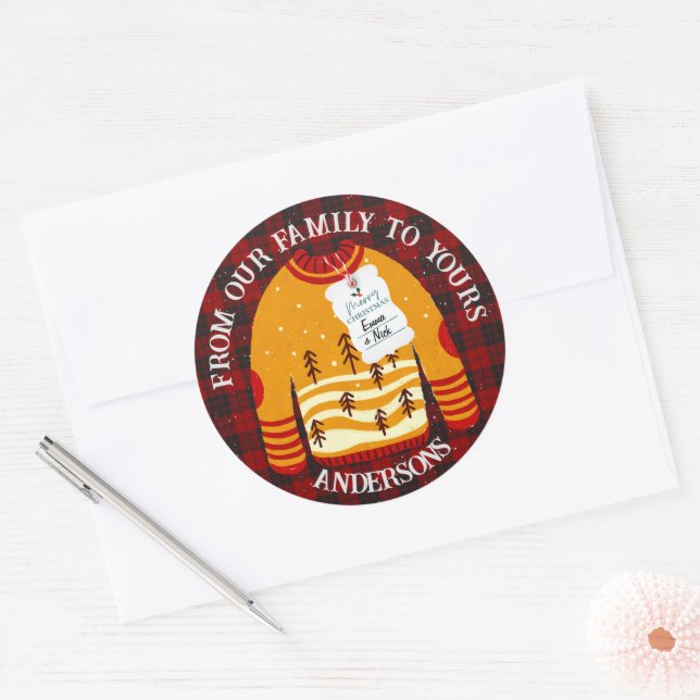 Adesivo Redondo Xadrez Negra Vermelha Doce Suado Feliz Natal (Envelope)