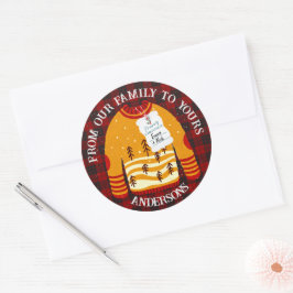 Adesivo Redondo Xadrez Negra Vermelha Doce Suado Feliz Natal