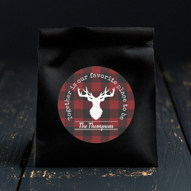 Adesivo Redondo Xadrez Personalizada de Buffalo Vermelho e Negro (Criador carregado)