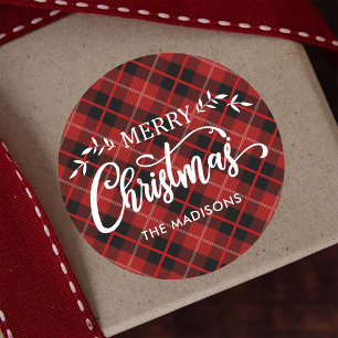 Adesivo Redondo Xadrez preta vermelha personalizada do Natal