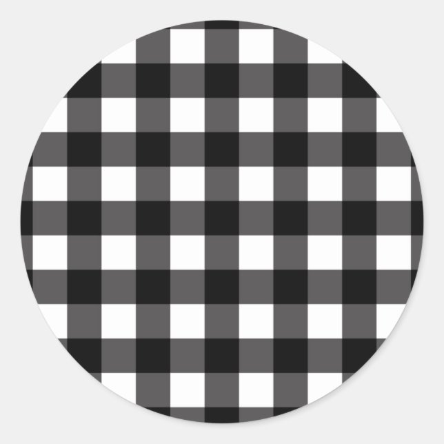 Adesivo Redondo Xadrez Preto e Branco Buffalo Gingham Quadriculado (Frente)