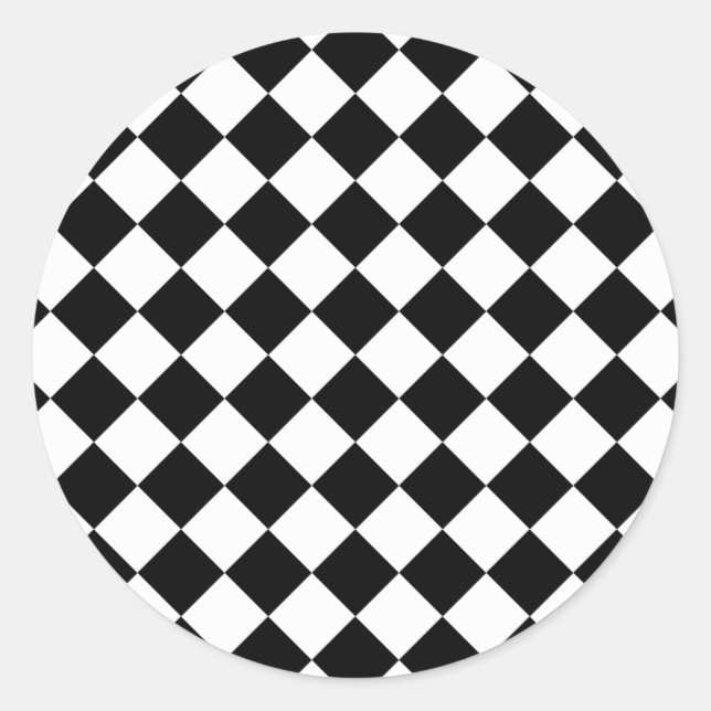 Adesivo Redondo Xadrez Preto e Branco Retrô (Frente)