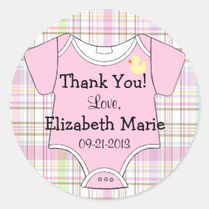 Adesivo Redondo Xadrez rosa e roupa para bebê