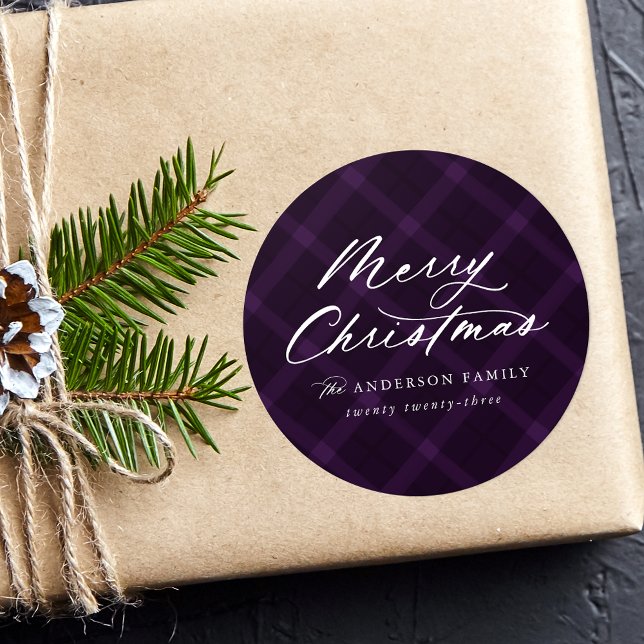 Adesivo Redondo Xadrez Roxa Bruta Feliz Natal (Criador carregado)