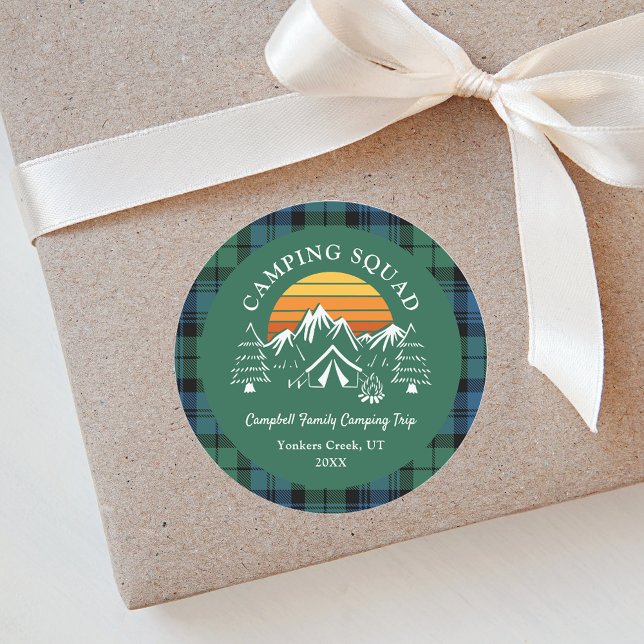 Adesivo Redondo Xadrez russa da família Tartan acampando Squad Cam (Tartan Campbell Rustic Plaid Camping Retro Round Sticker)