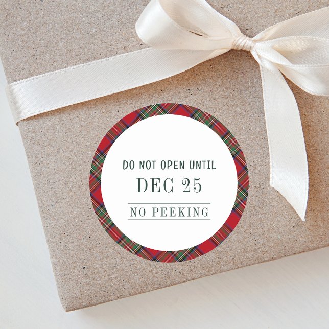 Adesivo Redondo Xadrez russa Natal Vermelho Stewart Tartan Verde (Rustic Plaid Do Not Open Stewart Tartan Round Sticker)