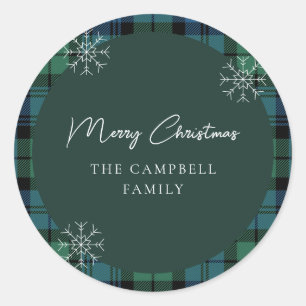 Adesivo Redondo Xadrez Rustic Script Elegante Campbell Tartan