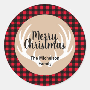 Adesivo Redondo Xadrez Rústica de Veados Brancos, Natal