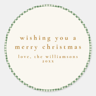 Adesivo Redondo Xadrez Verde Bonita, desejos de Natal Personalizad