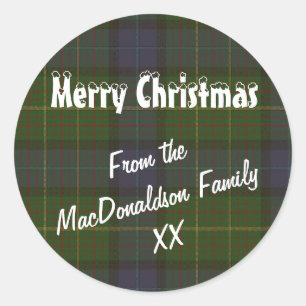 Adesivo Redondo Xadrez verde tartan Feliz Natal