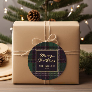 Adesivo Redondo Xadrez Verde Tartan Plaid Búfalo Xadrez Moderno El
