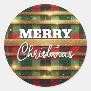 Adesivo Redondo Xadrez Vermelha Clássica e Verde Cintilação Dourad