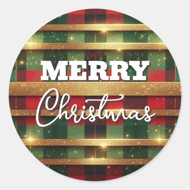 Adesivo Redondo Xadrez Vermelha Clássica e Verde Cintilação Dourad (Frente)