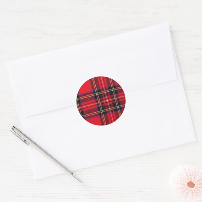 Adesivo Redondo Xadrez vermelha de Stewart tartan (Envelope)