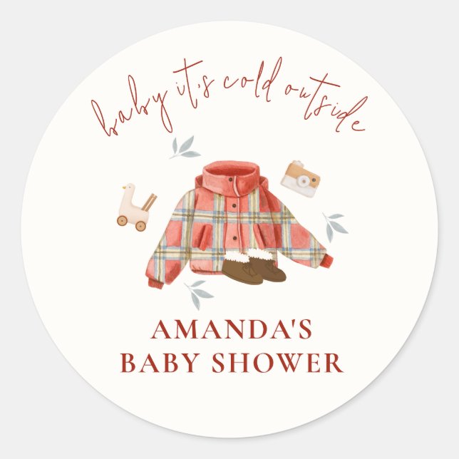 Adesivo Redondo Xadrez Vermelha  Inverno Brinquedos Chá de fraldas (Frente)