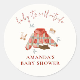 Adesivo Redondo Xadrez Vermelha  Inverno Brinquedos Chá de fraldas