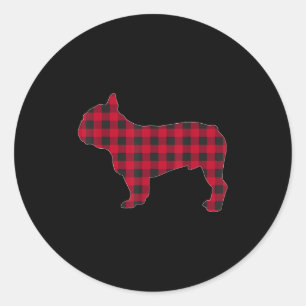 Adesivo Redondo Xadrez Vermelho Bulldog Francês Amante de Cachorro