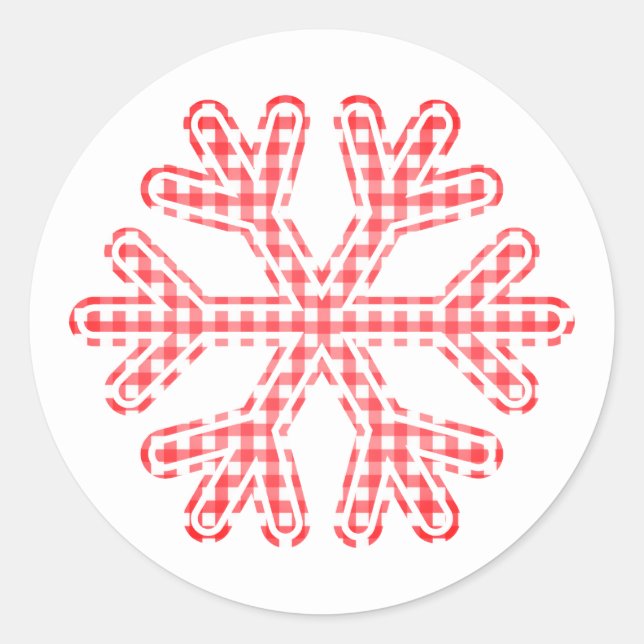Adesivo Redondo Xadrez Vermelho Floco de Neve Natal Rústico País (Frente)