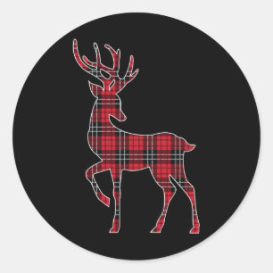 Adesivo Redondo Xadrez Vermelho Verde Búfalo Deer Reindeer Head Ch
