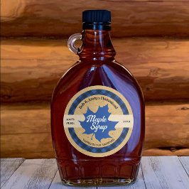 Adesivo Redondo Xarope de Bordo Folha Azul Búfalo Xadrez Kraft