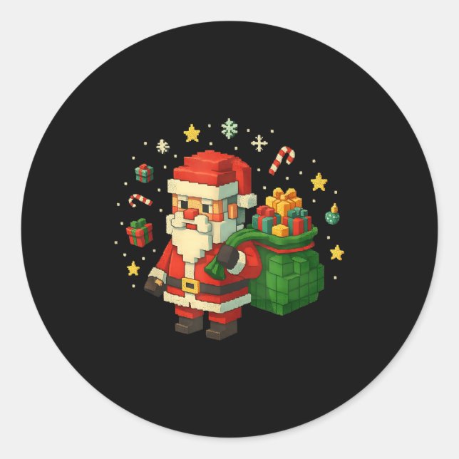 Adesivo Redondo Xel Santa Claus With Retro Gamer Christmas  (Frente)