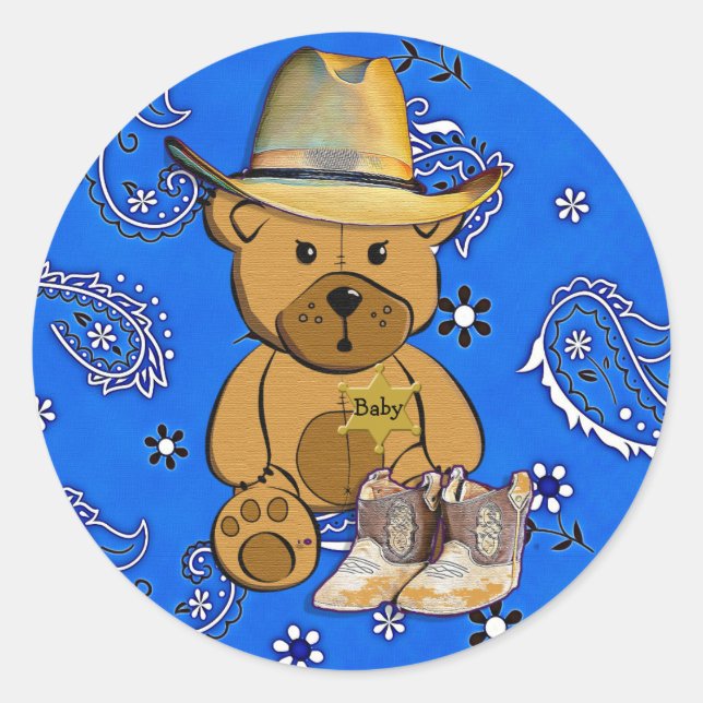 Adesivo Redondo Xerife Teddy Bear Blue Bandanna Sticker (Frente)