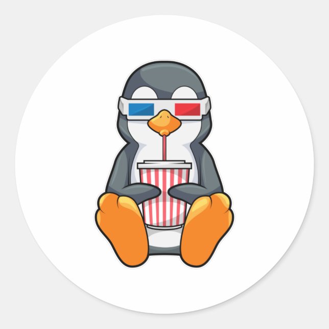 Adesivo Redondo Xícara de Bebendo dos Óculos de cinema pinguins (Frente)
