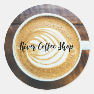 Adesivo Redondo Xícara de café Espuma de folha de folhas em forma 