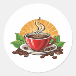 Adesivo Redondo Xícara de café vermelha