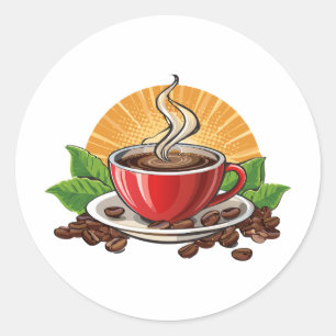 Adesivo Redondo Xícara de café vermelha