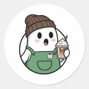 Adesivo Redondo Xícara de Papel de Café Fantasma Fofo – Descartáve