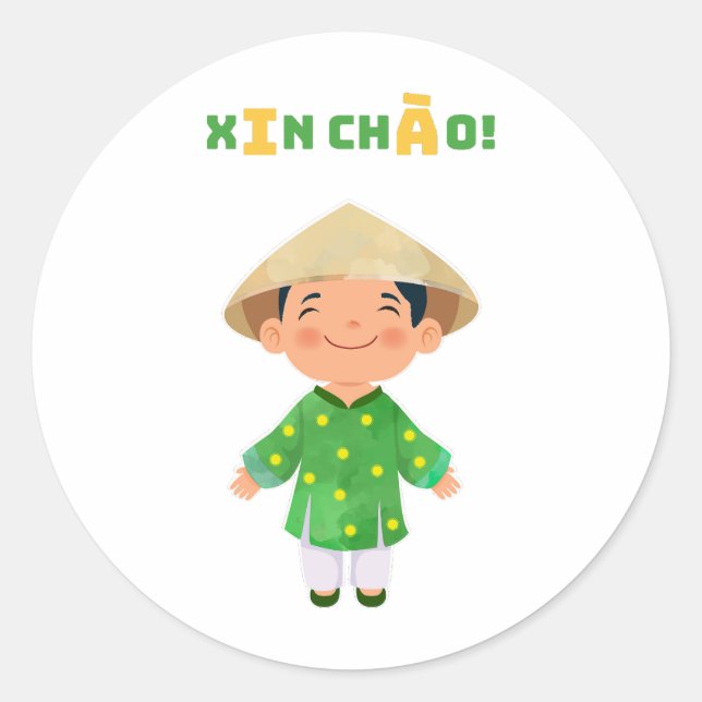 Adesivo Redondo XIN CHÀO! Vinheta Vietnã (Frente)