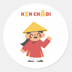 Adesivo Redondo XIN CHÀO! Vinheta Vietnã