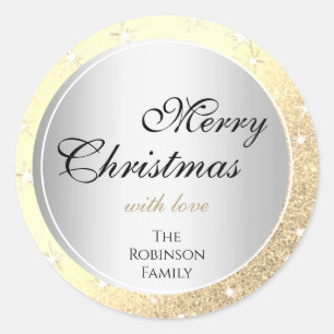 Adesivo Redondo Xmas de Efeito Silver Sparkle Dourado Luminoso