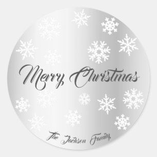 Adesivo Redondo Xmas de Nome Personalizado do Efeito Silver Elegan