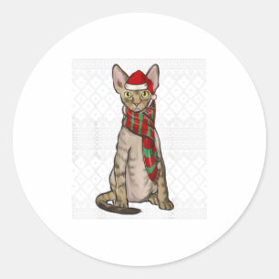 Adesivo Redondo Xmas Devon Rex Cat Santa Claus Hat Feia
