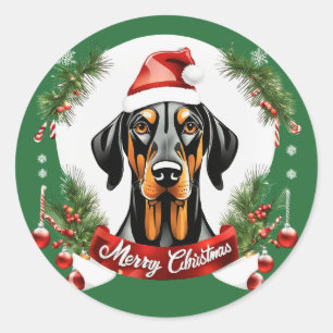 Adesivo Redondo Xmas Doberman Personalizado - Feliz Natal