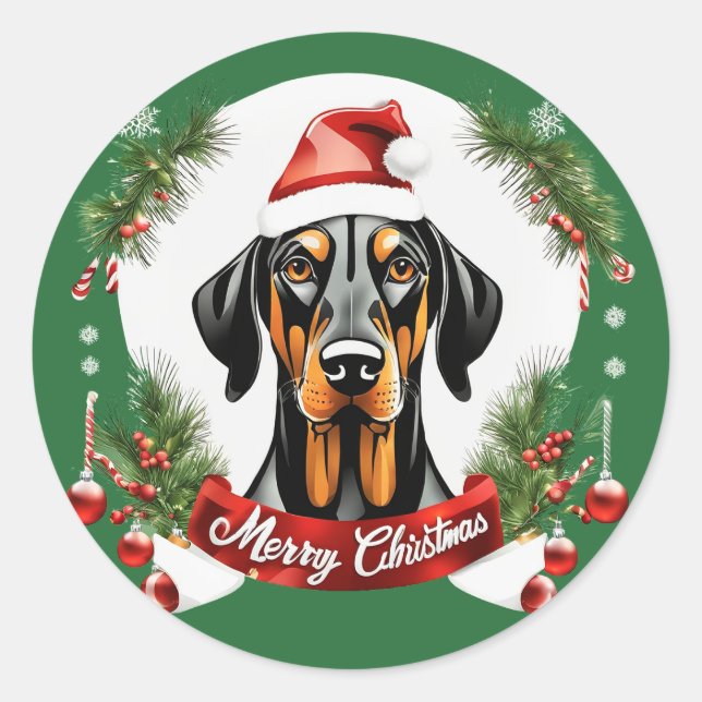 Adesivo Redondo Xmas Doberman Personalizado - Feliz Natal (Frente)