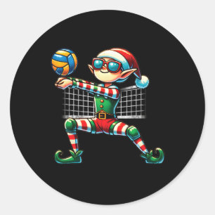 Adesivo Redondo Xmas Elf Jogando Voleibol Joga Meninas Crianças
