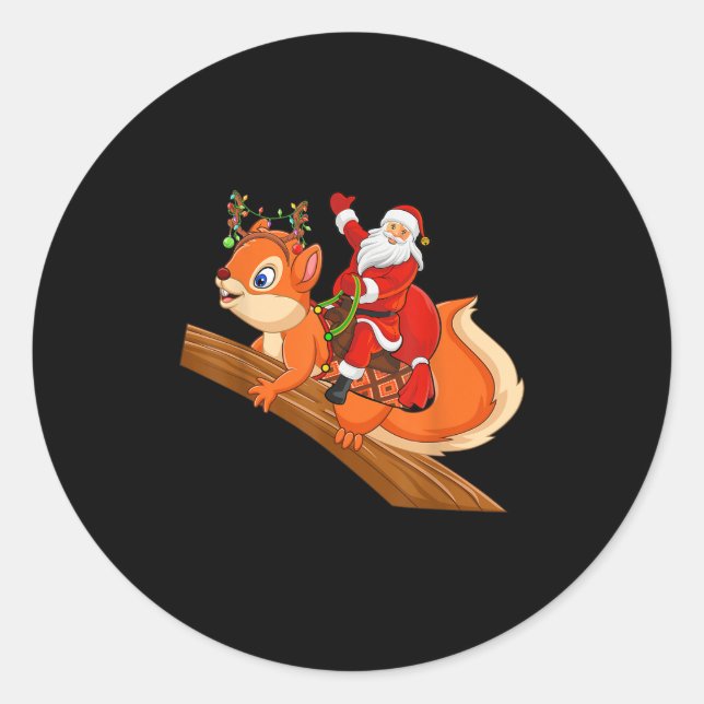Adesivo Redondo Xmas Family Matching Funny Santa Riding Squirrel C (Frente)