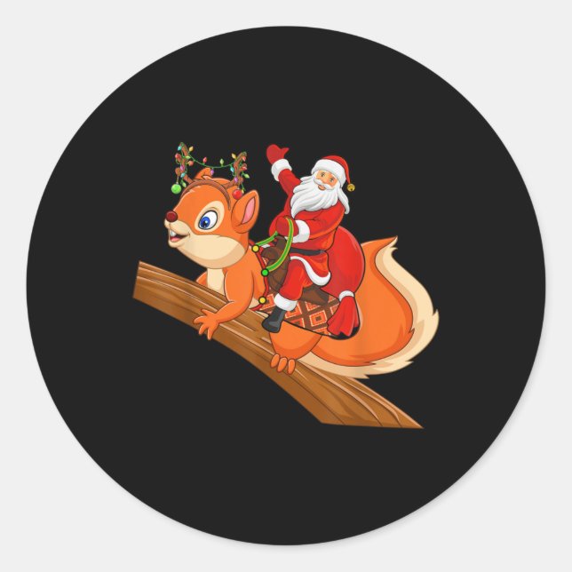 Adesivo Redondo Xmas Family Matching Funny Santa Riding Squirrel C (Frente)