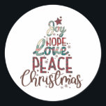 Adesivo Redondo Xmas Gift Joy Love Peace Christmas<br><div class="desc">"Joy Love Peace Christmas" incorpora lindamente os valores centrais da época de férias com designs elevadores que celebram a harmonia, a união, e o espírito de dar. Esta design apela a todos, convidando todos a abraçar a verdadeira essência do Natal espalhando alegria, amor e paz durante esta época especial do...</div>