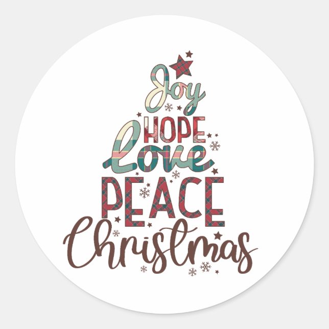 Adesivo Redondo Xmas Gift Joy Love Peace Christmas (Frente)