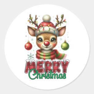 Adesivo Redondo Xmas Gift Merry Christmas Reindeer