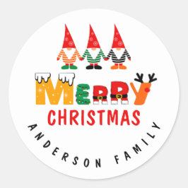 Adesivo Redondo Xmas Gnomos Whimsical Fonts Feliz Natal
