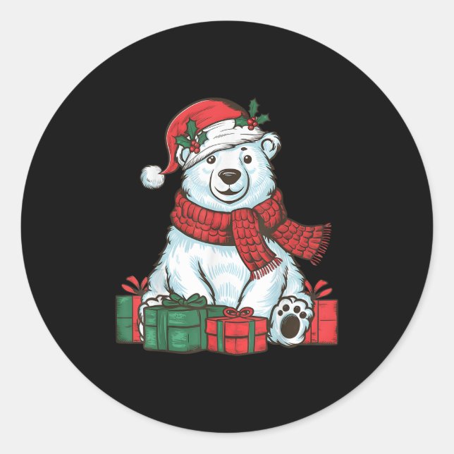 Adesivo Redondo Xmas Holiday Santa Hat Lar Bear Christmas  (Frente)